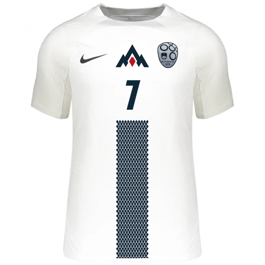 Hombre Camiseta Eslovenia Tjas Begic #7 Blanco 1ª Equipación 24-26 La Camisa Perú