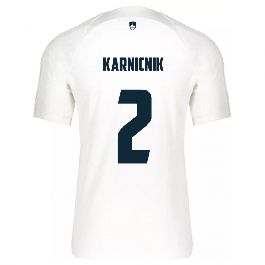 Hombre Camiseta Eslovenia Zan Karnicnik #2 Blanco 1ª Equipación 24-26 La Camisa Perú