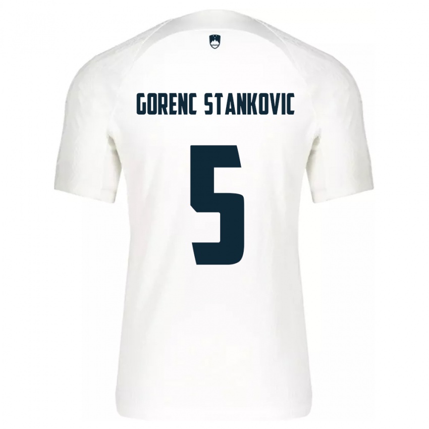 Hombre Camiseta Eslovenia Jon Gorenc Stankovic #5 Blanco 1ª Equipación 24-26 La Camisa Perú