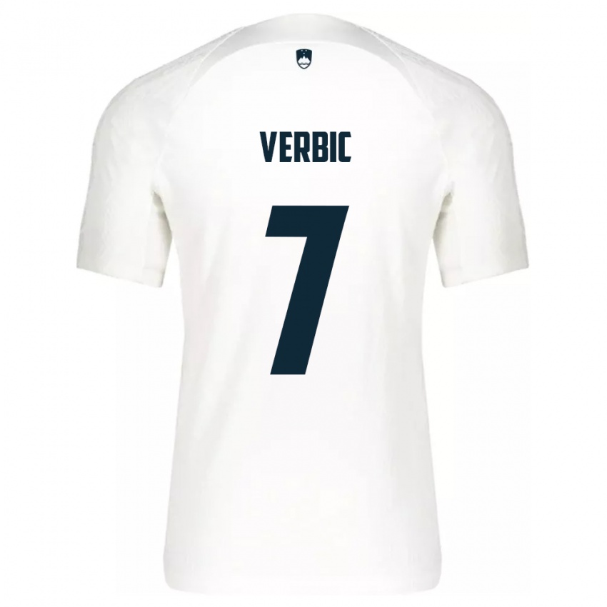 Hombre Camiseta Eslovenia Benjamin Verbic #7 Blanco 1ª Equipación 24-26 La Camisa Perú