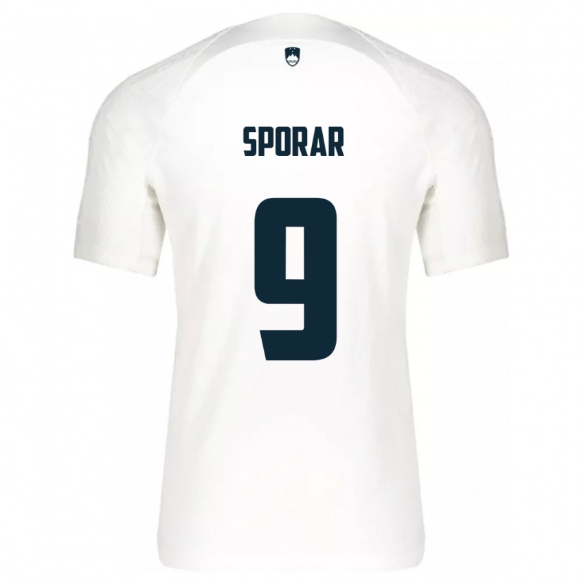 Hombre Camiseta Eslovenia Andraz Sporar #9 Blanco 1ª Equipación 24-26 La Camisa Perú