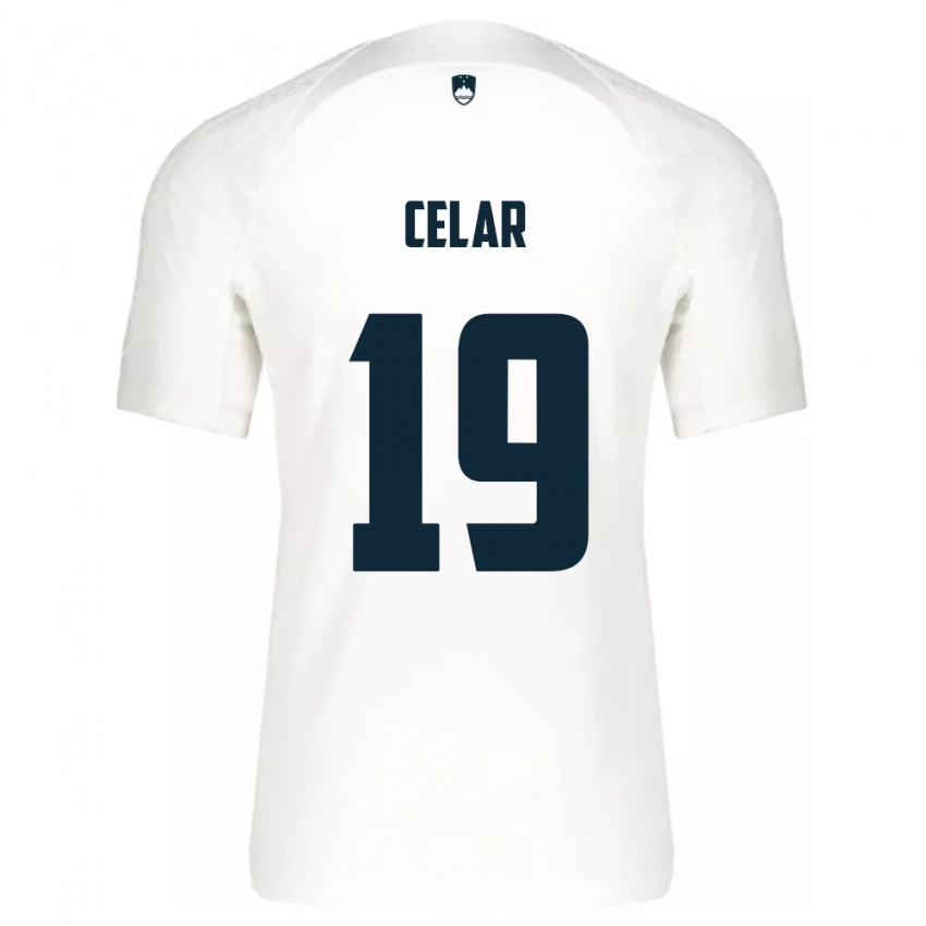 Hombre Camiseta Eslovenia Zan Celar #19 Blanco 1ª Equipación 24-26 La Camisa Perú