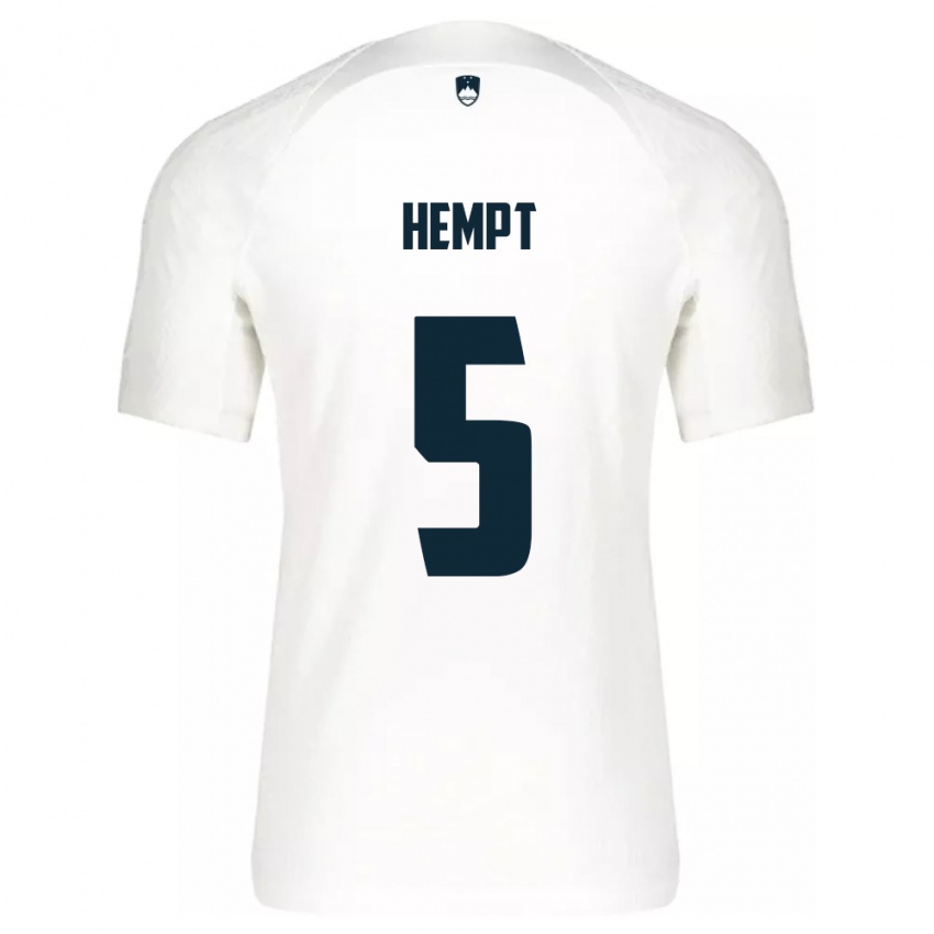 Hombre Camiseta Eslovenia Lukas Hempt #5 Blanco 1ª Equipación 24-26 La Camisa Perú