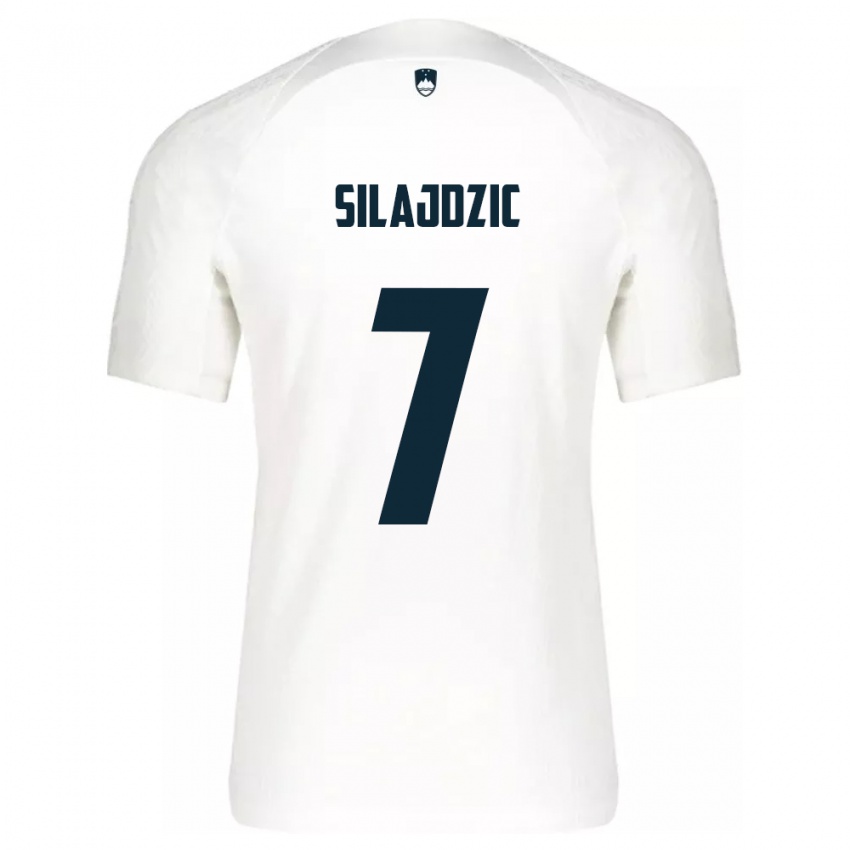 Hombre Camiseta Eslovenia Riad Silajdzic #7 Blanco 1ª Equipación 24-26 La Camisa Perú