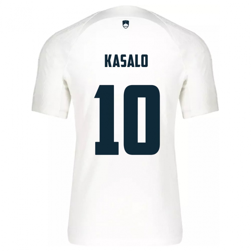 Hombre Camiseta Eslovenia Niko Kasalo #10 Blanco 1ª Equipación 24-26 La Camisa Perú