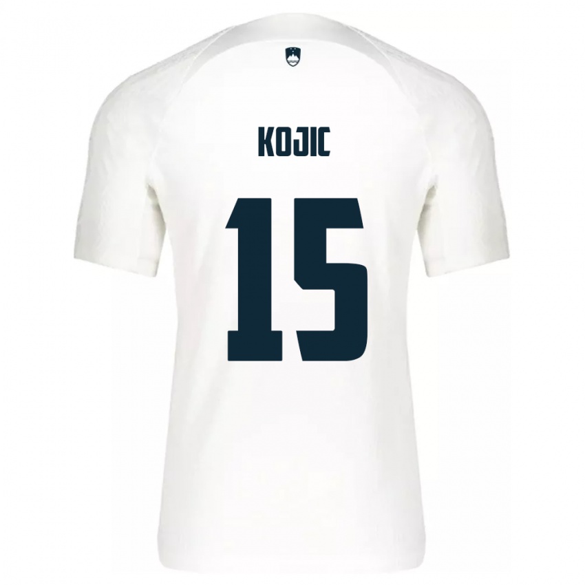 Hombre Camiseta Eslovenia Dino Kojic #15 Blanco 1ª Equipación 24-26 La Camisa Perú