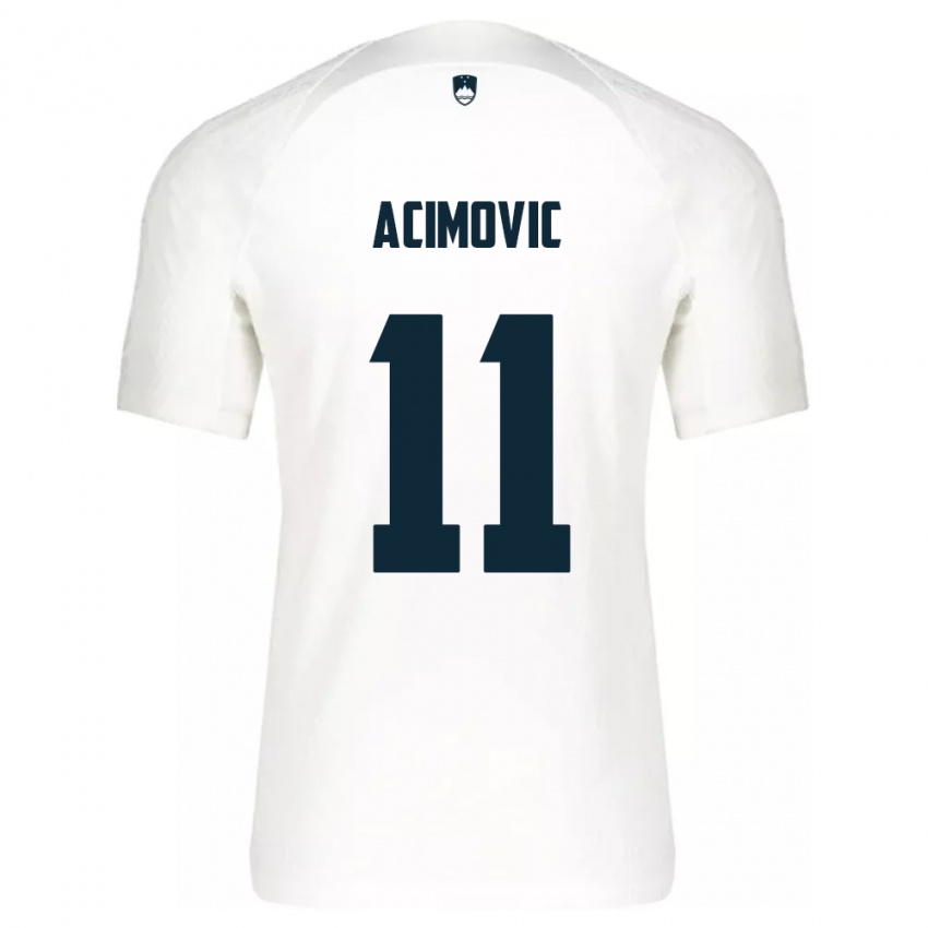 Hombre Camiseta Eslovenia Mateo Acimovic #11 Blanco 1ª Equipación 24-26 La Camisa Perú