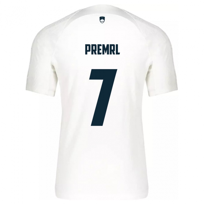 Hombre Camiseta Eslovenia Jaka Premrl #7 Blanco 1ª Equipación 24-26 La Camisa Perú