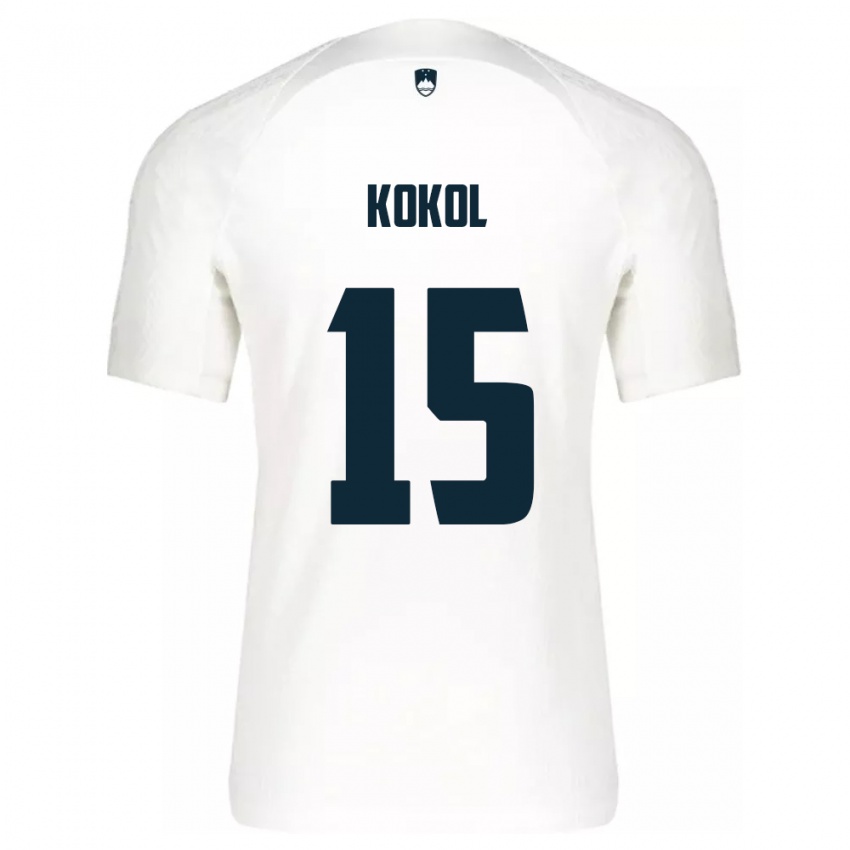 Hombre Camiseta Eslovenia Luka Kokol #15 Blanco 1ª Equipación 24-26 La Camisa Perú