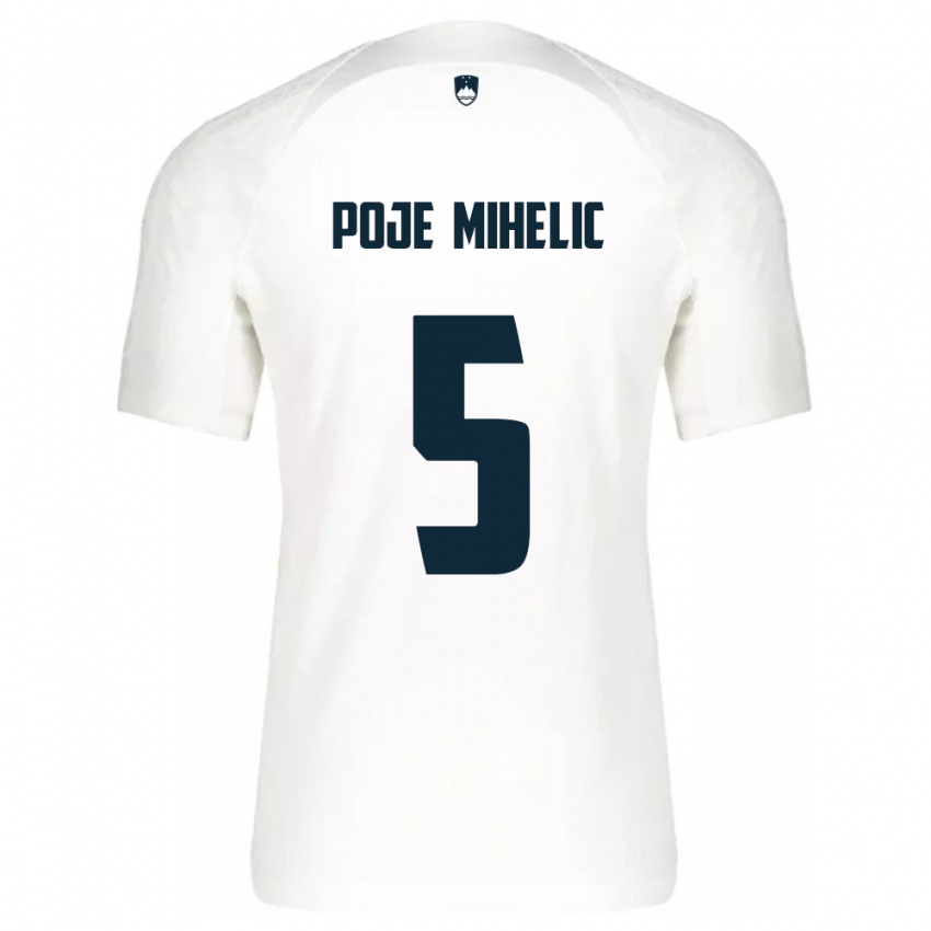 Hombre Camiseta Eslovenia Naja Poje Mihelič #5 Blanco 1ª Equipación 24-26 La Camisa Perú