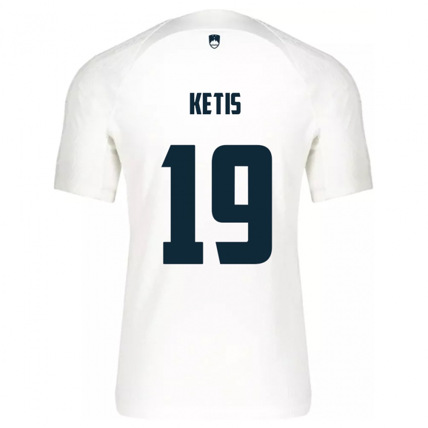 Hombre Camiseta Eslovenia Sara Ketiš #19 Blanco 1ª Equipación 24-26 La Camisa Perú