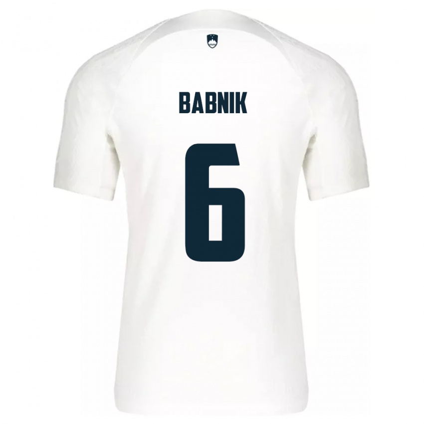 Hombre Camiseta Eslovenia Nika Babnik #6 Blanco 1ª Equipación 24-26 La Camisa Perú