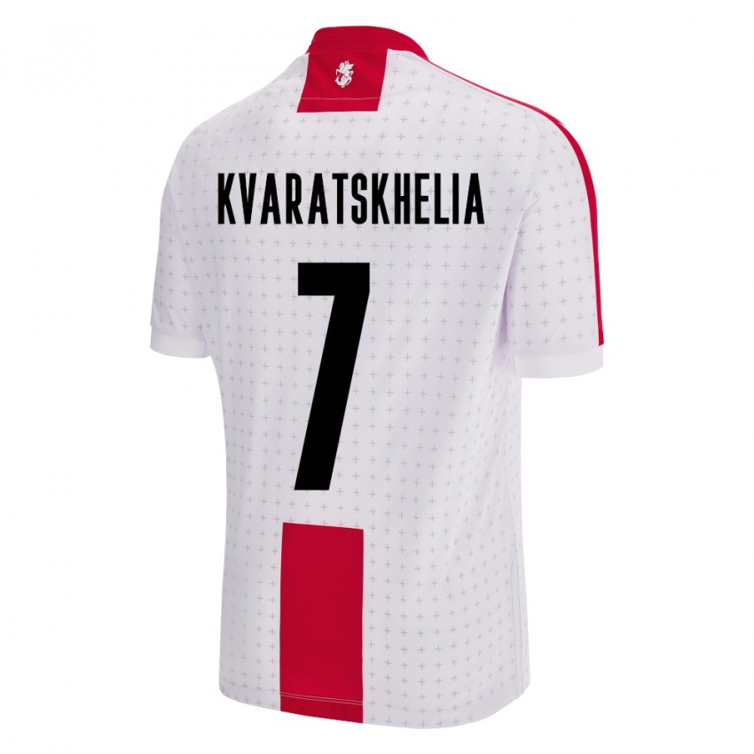 Hombre Camiseta Georgia Khvicha Kvaratskhelia #7 Blanco 1ª Equipación 24-26 La Camisa Perú