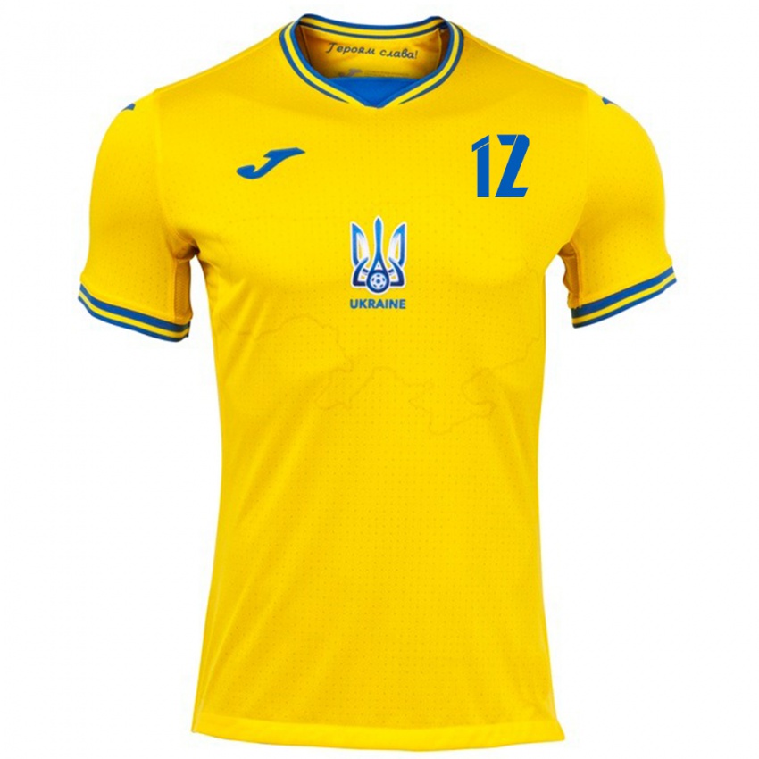 Hombre Camiseta Ucrania Yakiv Kinareykin #12 Amarillo 1ª Equipación 24-26 La Camisa Perú