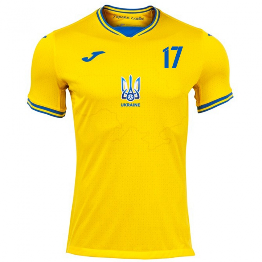 Hombre Camiseta Ucrania Ivan Denysov #17 Amarillo 1ª Equipación 24-26 La Camisa Perú