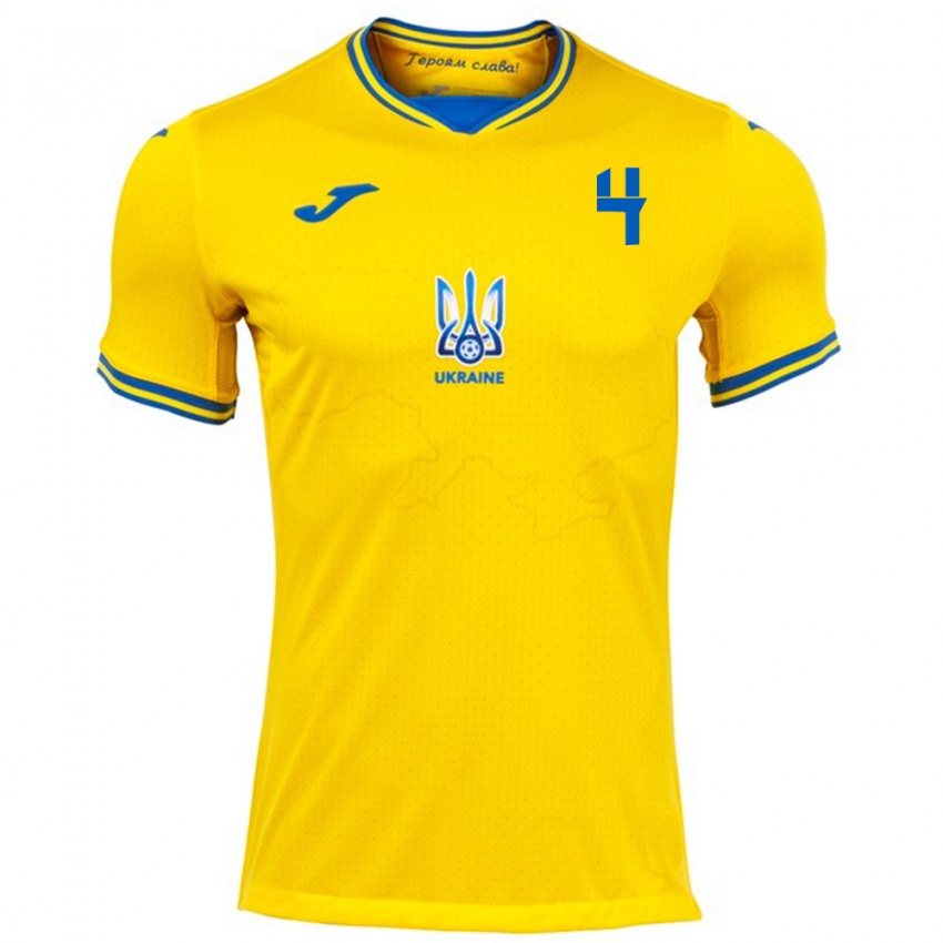 Hombre Camiseta Ucrania Maksym Barshak #4 Amarillo 1ª Equipación 24-26 La Camisa Perú