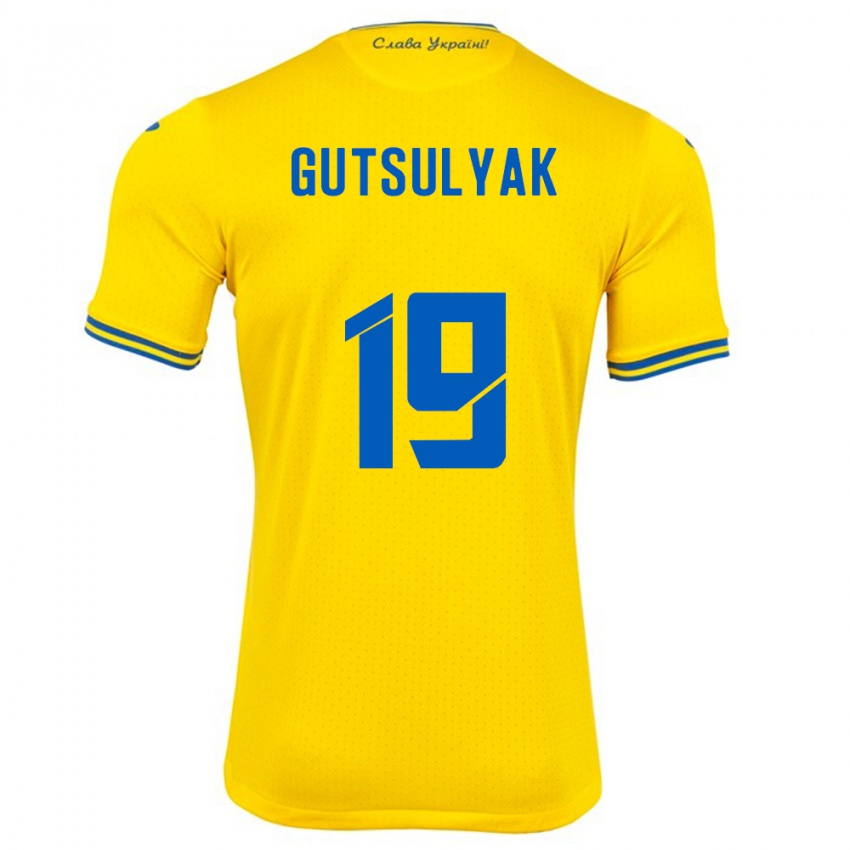 Hombre Camiseta Ucrania Oleksiy Gutsulyak #19 Amarillo 1ª Equipación 24-26 La Camisa Perú