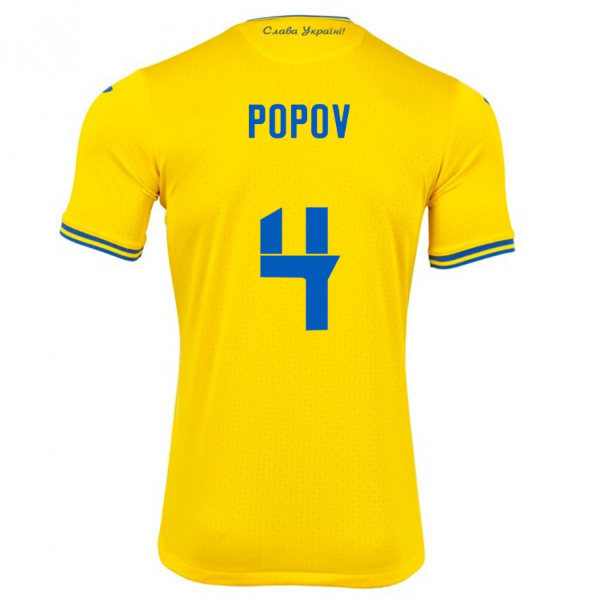 Hombre Camiseta Ucrania Denys Popov #4 Amarillo 1ª Equipación 24-26 La Camisa Perú