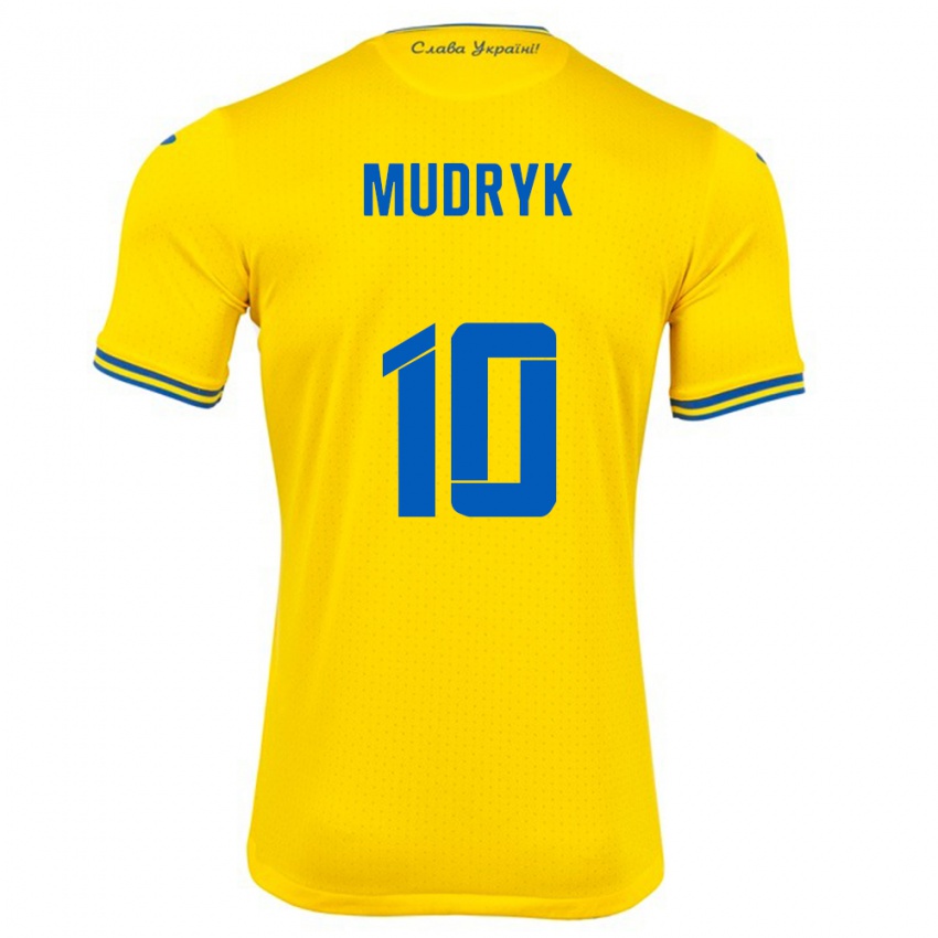 Hombre Camiseta Ucrania Mykhaylo Mudryk #10 Amarillo 1ª Equipación 24-26 La Camisa Perú