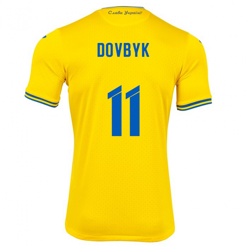 Hombre Camiseta Ucrania Artem Dovbyk #11 Amarillo 1ª Equipación 24-26 La Camisa Perú