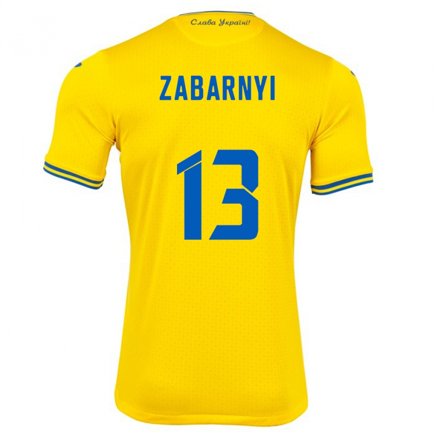 Hombre Camiseta Ucrania Ilya Zabarnyi #13 Amarillo 1ª Equipación 24-26 La Camisa Perú