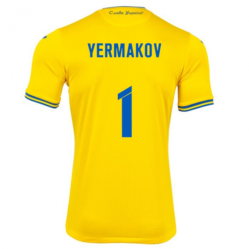 Hombre Camiseta Ucrania Georgiy Yermakov #1 Amarillo 1ª Equipación 24-26 La Camisa Perú