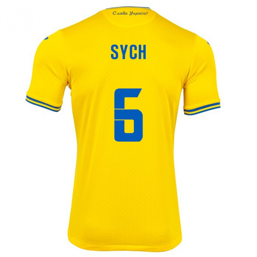 Hombre Camiseta Ucrania Oleksiy Sych #6 Amarillo 1ª Equipación 24-26 La Camisa Perú