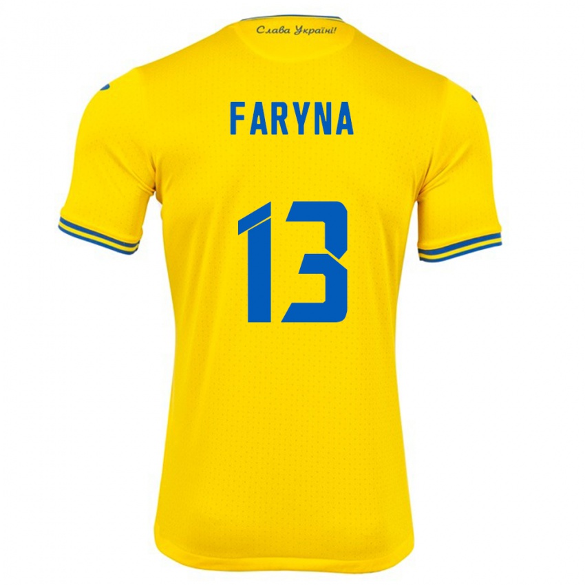 Hombre Camiseta Ucrania Maryan Faryna #13 Amarillo 1ª Equipación 24-26 La Camisa Perú