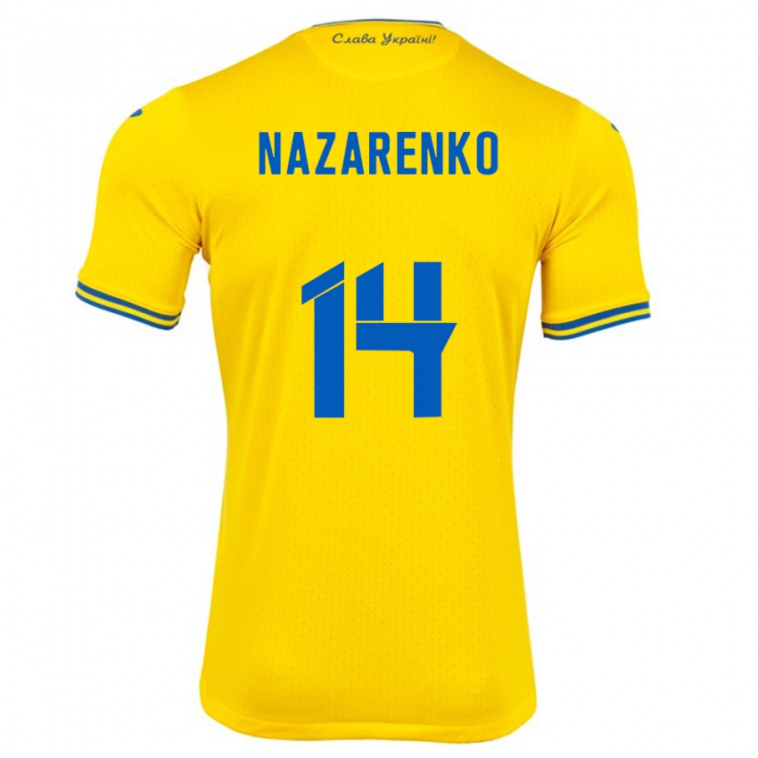 Hombre Camiseta Ucrania Oleksandr Nazarenko #14 Amarillo 1ª Equipación 24-26 La Camisa Perú