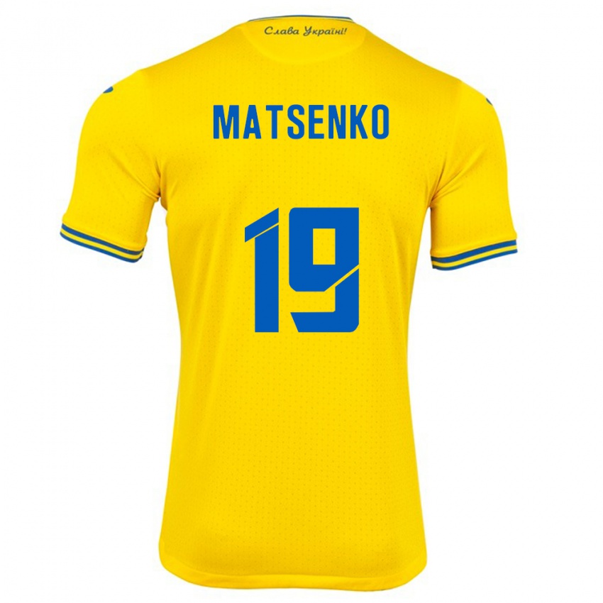 Hombre Camiseta Ucrania Yegor Matsenko #19 Amarillo 1ª Equipación 24-26 La Camisa Perú