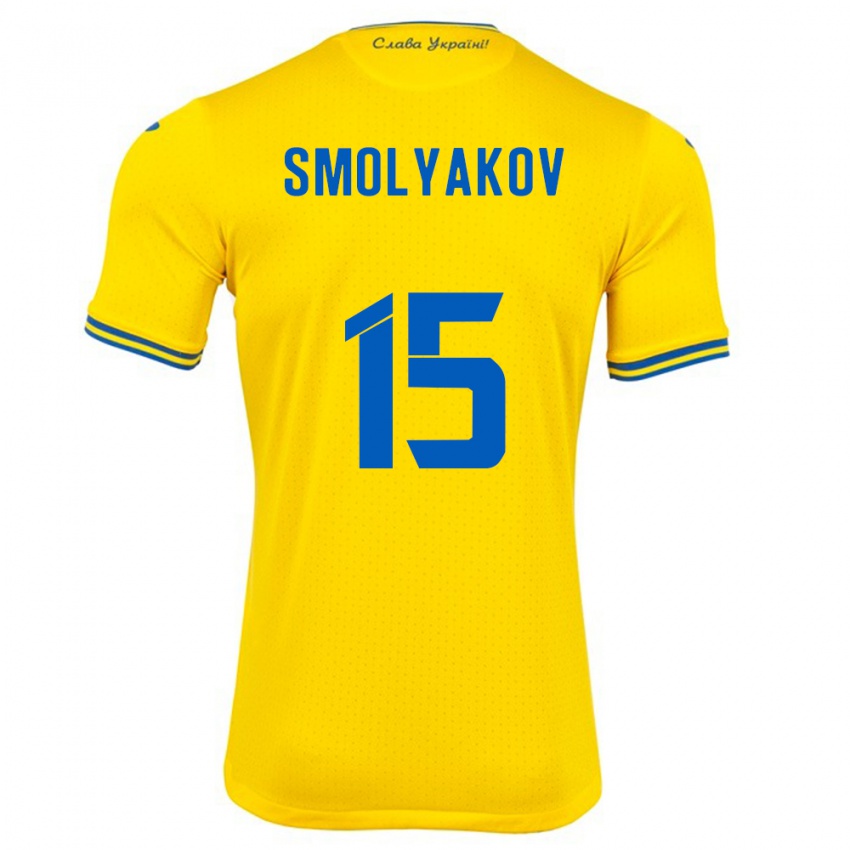 Hombre Camiseta Ucrania Artem Smolyakov #15 Amarillo 1ª Equipación 24-26 La Camisa Perú