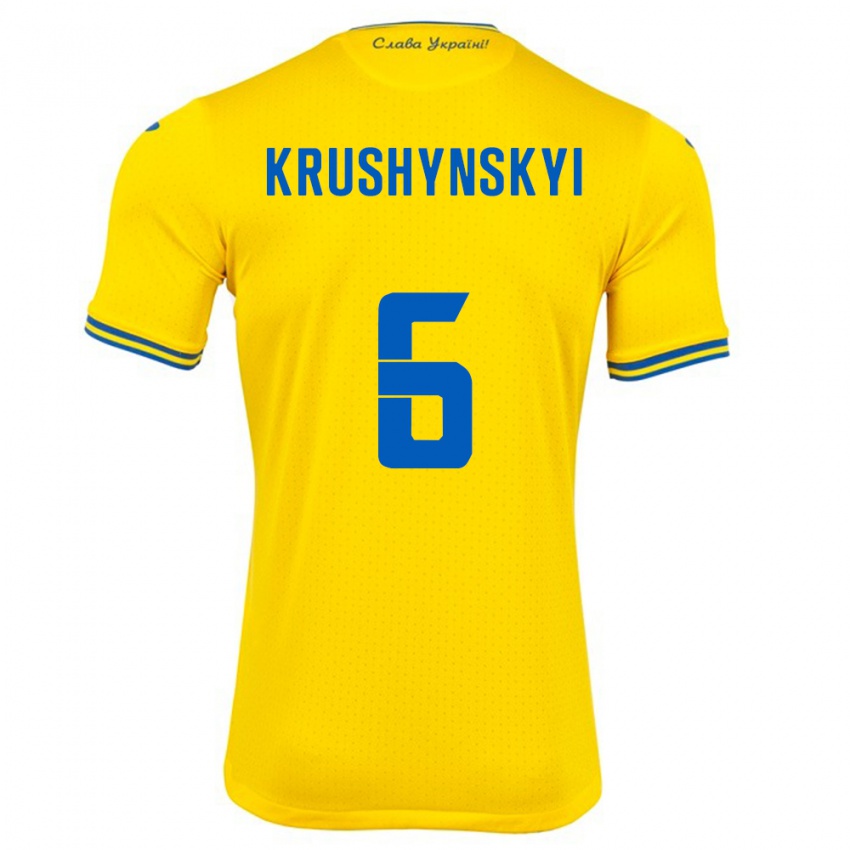 Hombre Camiseta Ucrania Borys Krushynskyi #6 Amarillo 1ª Equipación 24-26 La Camisa Perú