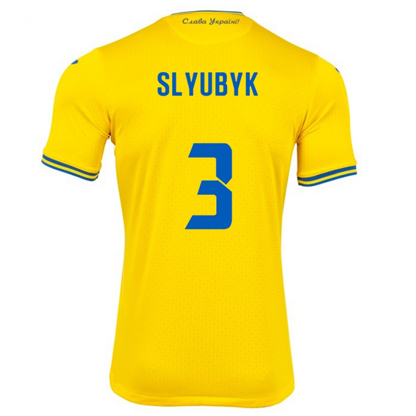 Hombre Camiseta Ucrania Bogdan Slyubyk #3 Amarillo 1ª Equipación 24-26 La Camisa Perú