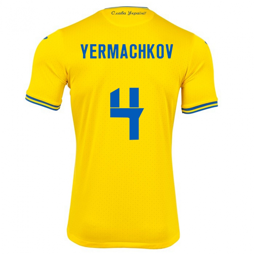 Hombre Camiseta Ucrania Ivan Yermachkov #4 Amarillo 1ª Equipación 24-26 La Camisa Perú