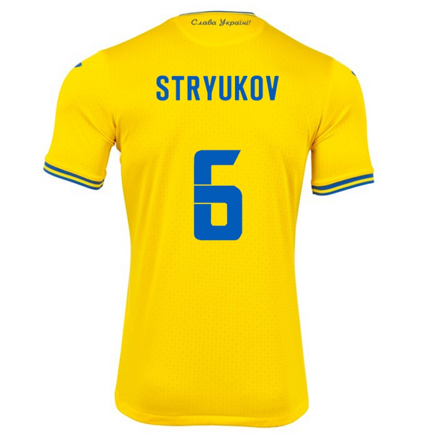 Hombre Camiseta Ucrania Maksym Stryukov #6 Amarillo 1ª Equipación 24-26 La Camisa Perú