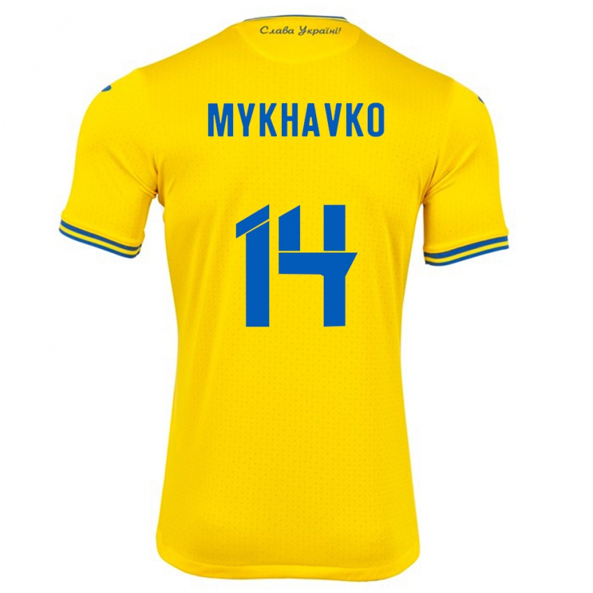 Hombre Camiseta Ucrania Taras Mykhavko #14 Amarillo 1ª Equipación 24-26 La Camisa Perú