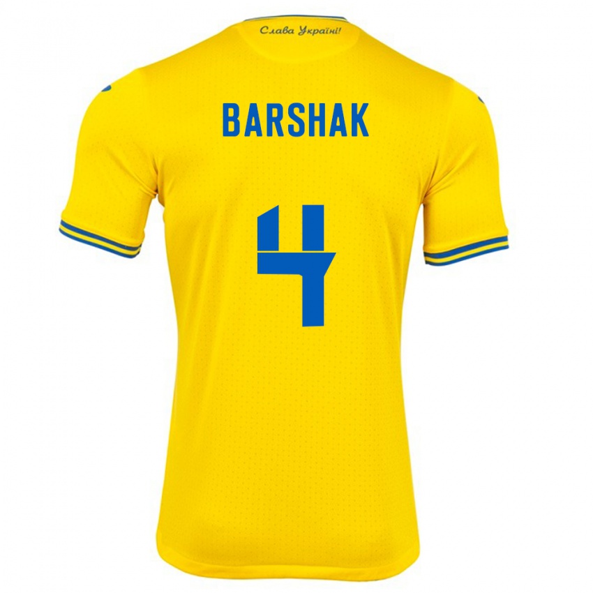 Hombre Camiseta Ucrania Maksym Barshak #4 Amarillo 1ª Equipación 24-26 La Camisa Perú