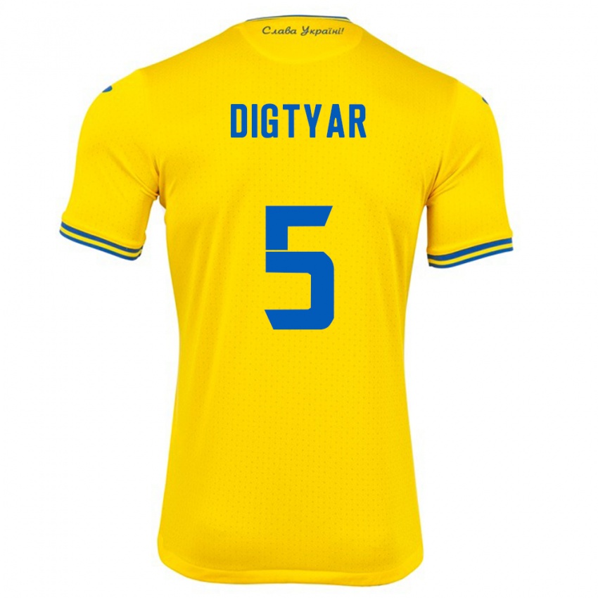 Hombre Camiseta Ucrania Kyrylo Digtyar #5 Amarillo 1ª Equipación 24-26 La Camisa Perú