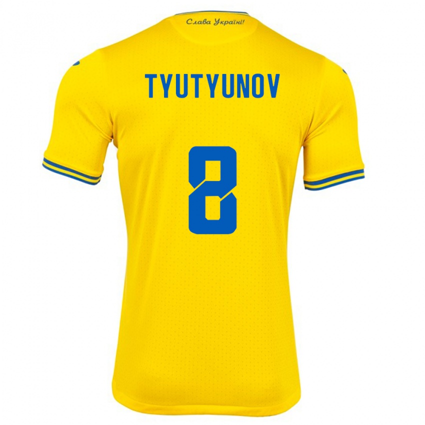 Hombre Camiseta Ucrania Vladyslav Tyutyunov #8 Amarillo 1ª Equipación 24-26 La Camisa Perú