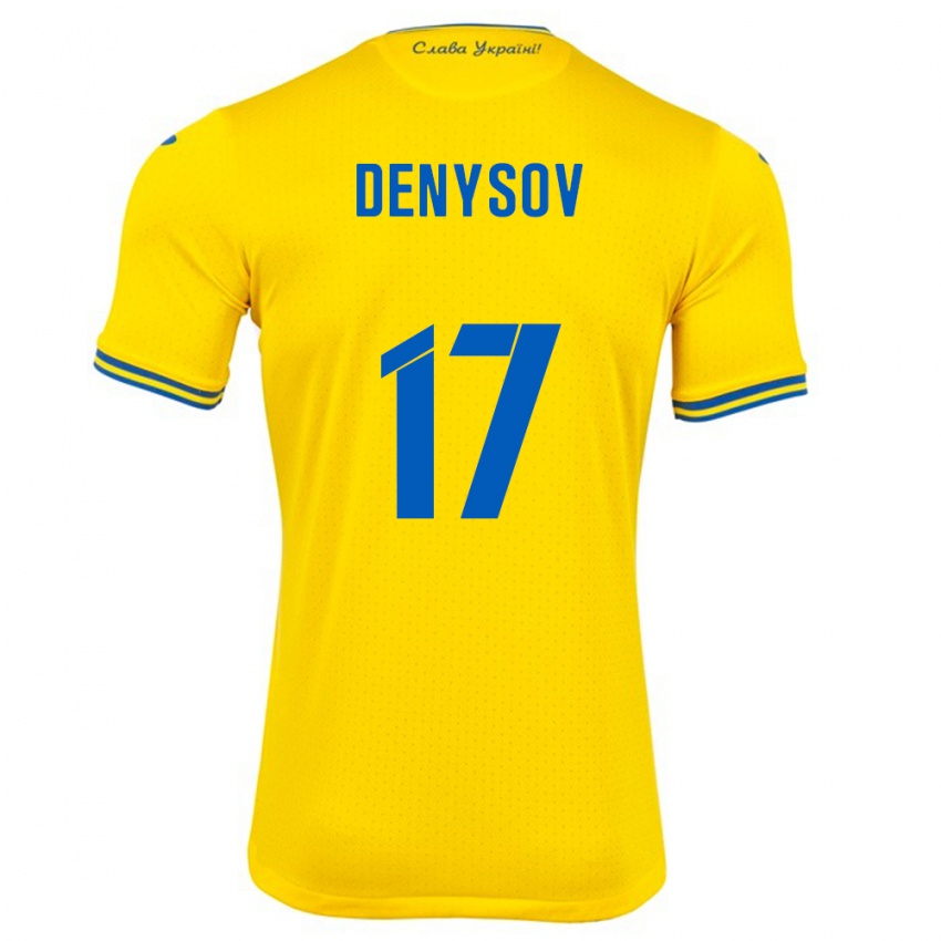 Hombre Camiseta Ucrania Ivan Denysov #17 Amarillo 1ª Equipación 24-26 La Camisa Perú