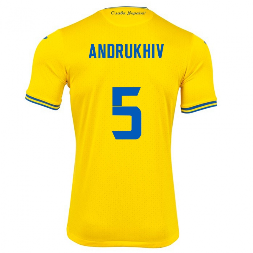 Hombre Camiseta Ucrania Veronika Andrukhiv #5 Amarillo 1ª Equipación 24-26 La Camisa Perú