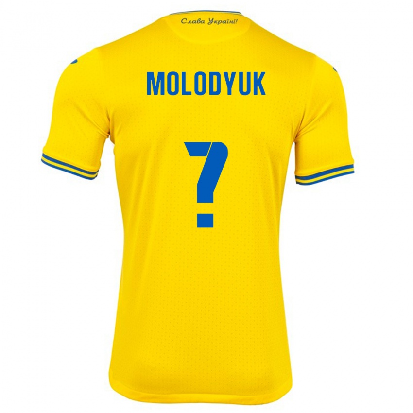 Hombre Camiseta Ucrania Yelyzaveta Molodyuk #0 Amarillo 1ª Equipación 24-26 La Camisa Perú