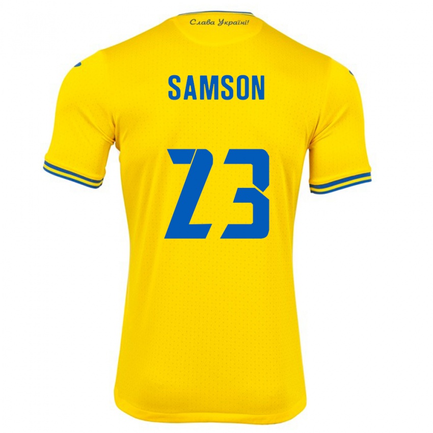 Hombre Camiseta Ucrania Kateryna Samson #23 Amarillo 1ª Equipación 24-26 La Camisa Perú