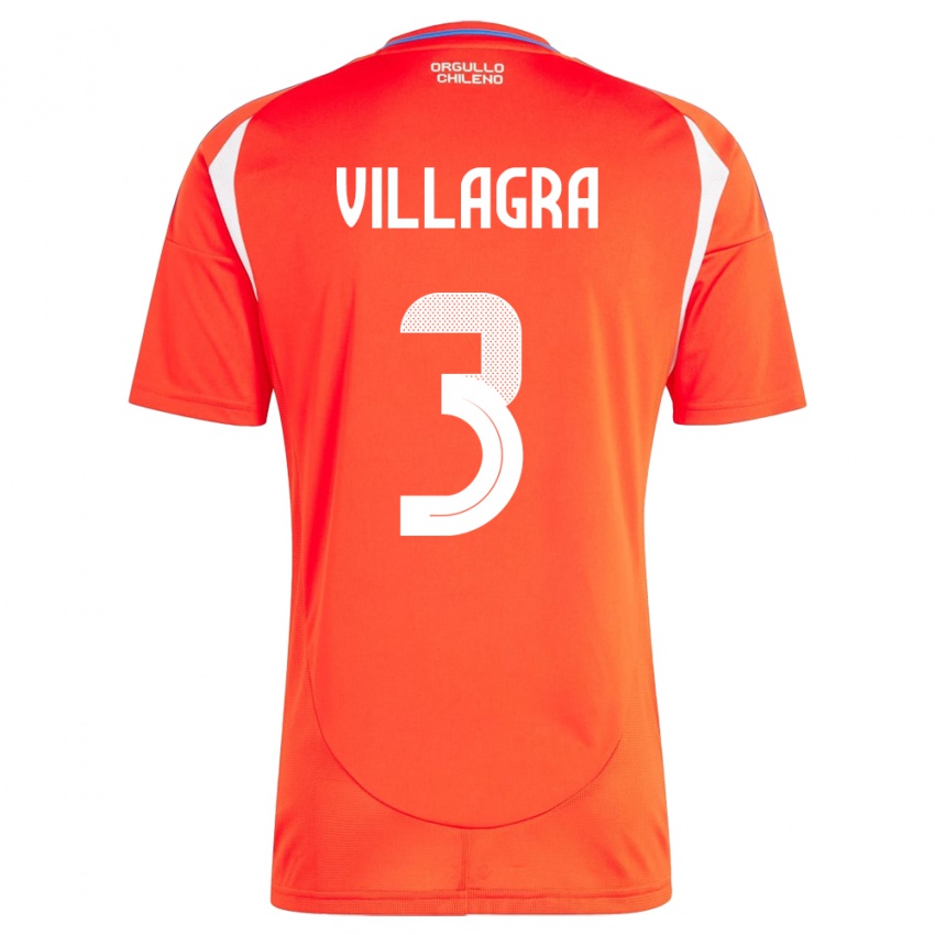 Hombre Camiseta Chile Jonathan Villagra #3 Rojo 1ª Equipación 24-26 La Camisa Perú