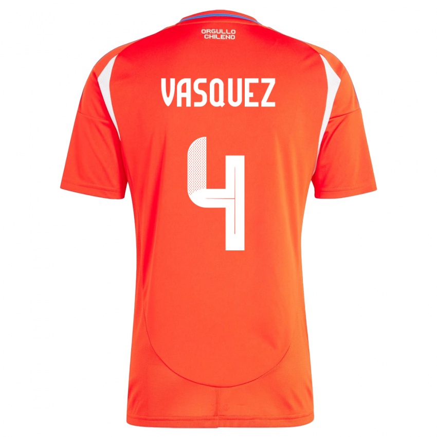 Hombre Camiseta Chile Matías Vásquez #4 Rojo 1ª Equipación 24-26 La Camisa Perú