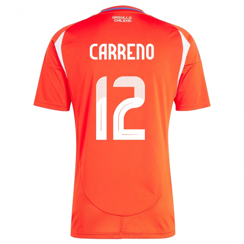 Hombre Camiseta Chile Diego Carreño #12 Rojo 1ª Equipación 24-26 La Camisa Perú