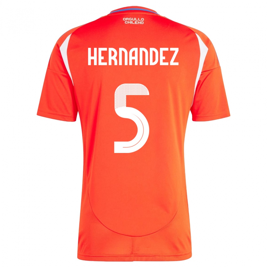 Hombre Camiseta Chile Monserrat Hernández #5 Rojo 1ª Equipación 24-26 La Camisa Perú