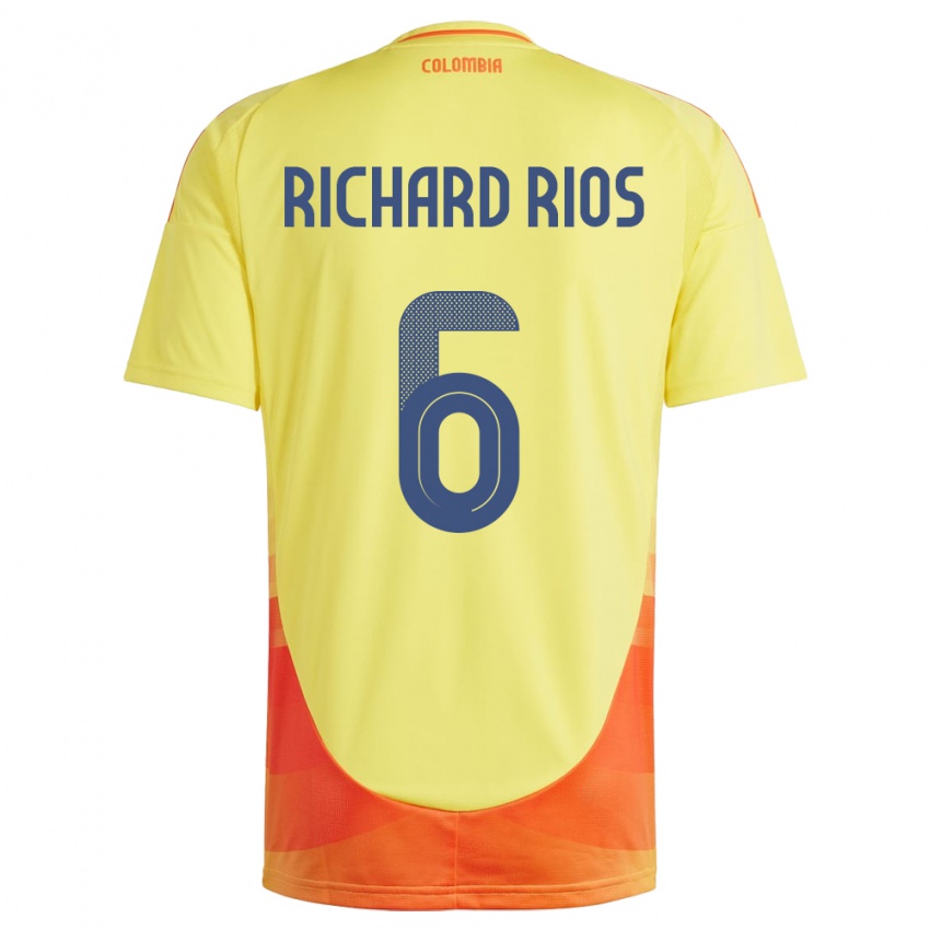 Hombre Camiseta Colombia Richard Ríos #6 Amarillo 1ª Equipación 24-26 La Camisa Perú