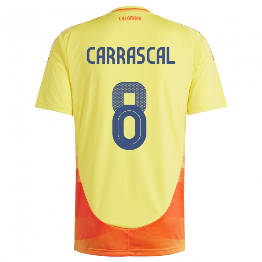 Hombre Camiseta Colombia Jorge Carrascal #8 Amarillo 1ª Equipación 24-26 La Camisa Perú