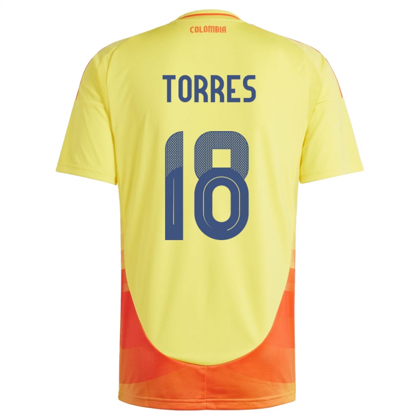 Hombre Camiseta Colombia Jhojan Torres #18 Amarillo 1ª Equipación 24-26 La Camisa Perú